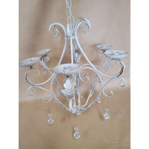 Non-electric off-white rustic metal Chandelier with Plastic crystals